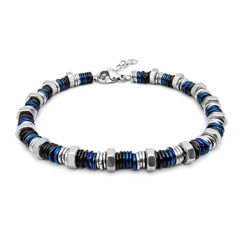 Runda Men's Stainless Steel Bracelet Blue Circle Link Chain Adjustable Size 22cm Fashion Handmade Bracelet Luxury Brand for Men