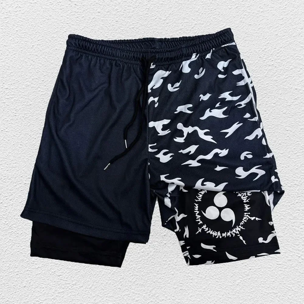 3D Print Anime Shorts Men Bilayer 2-In-1 Sports Shorts Fitness Basketball Shorts,Double-Layer Design Quick-Drying and Breathable
