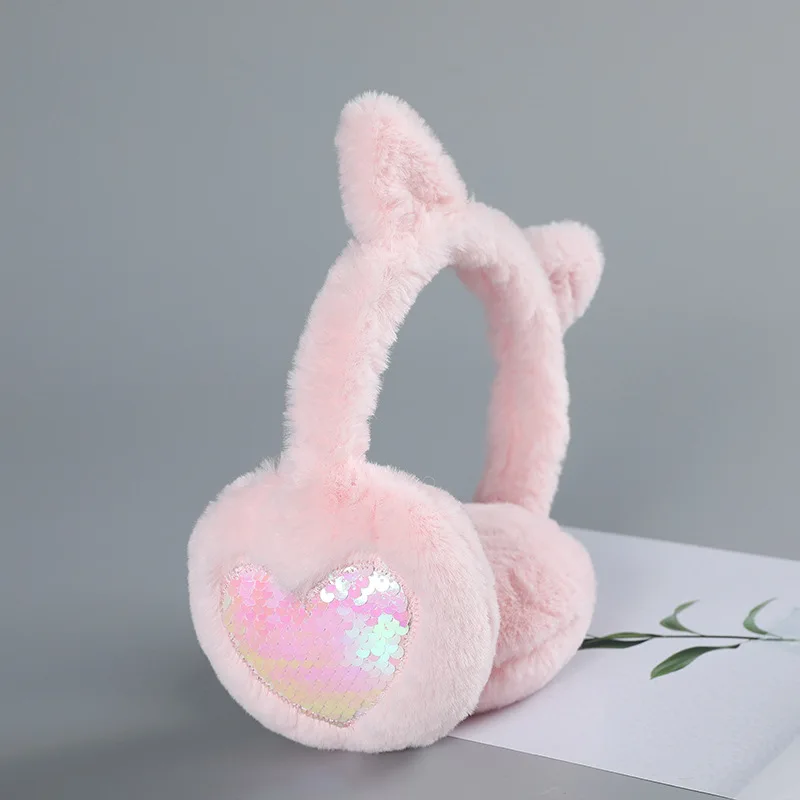 fashion new boy girls winter warm lovely cute rabbit plush children earmuffs thicken cover ears kids ear muff winter accessories Cat Ear Soft Plush Earmuffs Sequins Love Earflaps Women Girls Kids Ear Warmer Winter Warm Outdoor Cold Protection Ears Cover Y2K