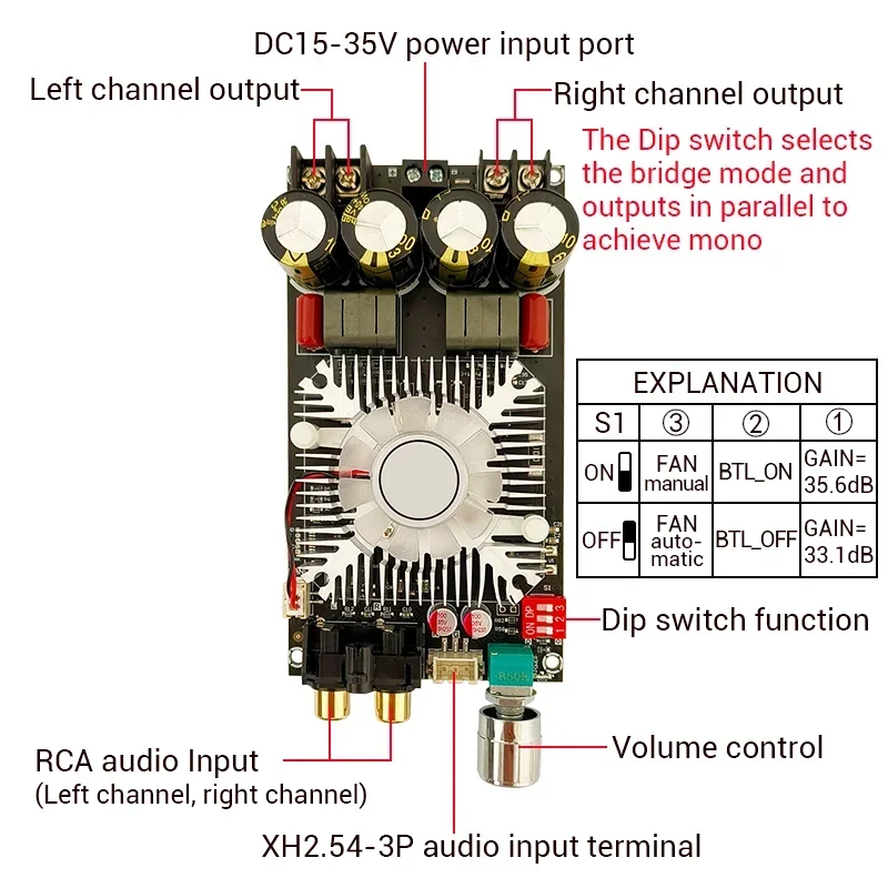 

ZK-1602 TDA7498E Digital Power Amplifier Board Dual 160W*160W Single 200W DC15-35V for Elecrtronic Component Tool