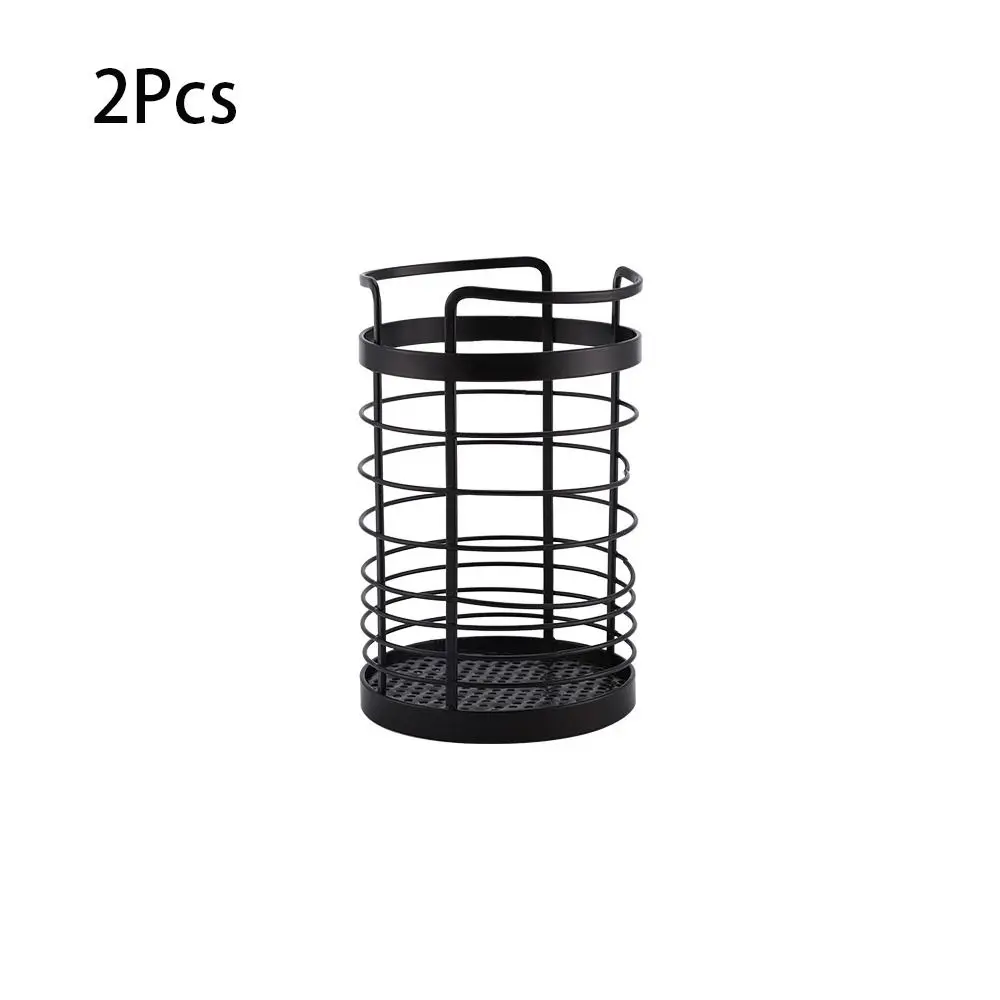 

2 Pcs Round Kitchen Storage Rack Iron Bronze Utensils Holder with Drain Hole Large Capacity Kitchen Tool Holder Dining Room