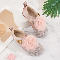 2025 New Fashion Flower Rhinestone Children's Leather Shoes Soft Soled Girls' Princess Shoes Fashion Flats 3-10 Years Old 1