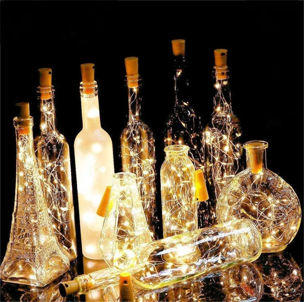 Guirxiété lumineuse LED en fil de cuivre pour bouteille de vin, décoration de vacances, lumières dégradées, Noël, bar, liège, 10 pièces, 5 pièces