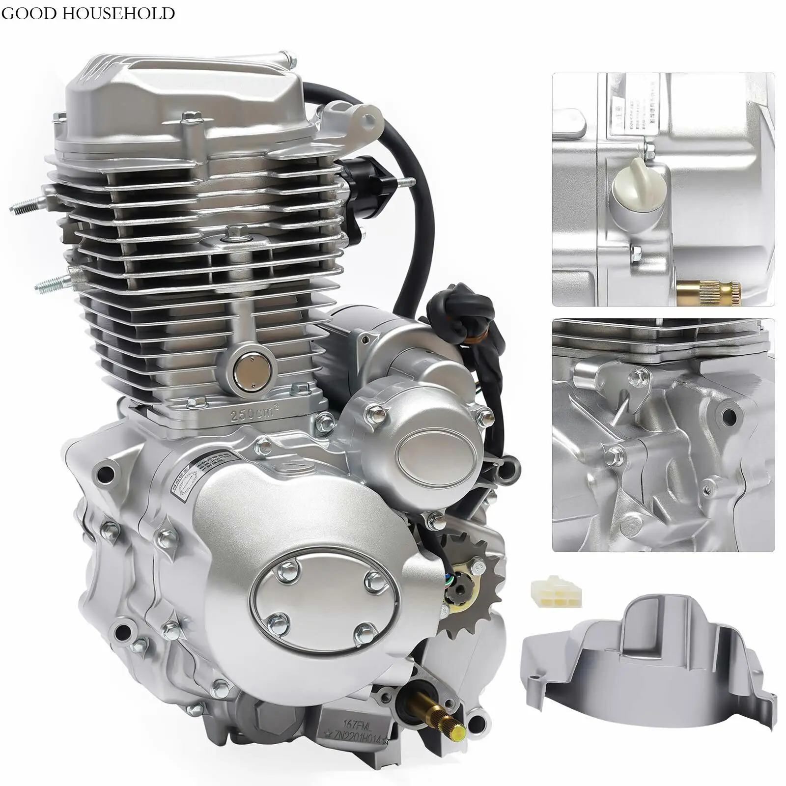 CG250 Motorcycle Vertical RL EnginE, 5-speed Manual Transmission Intake PiPe, Drive Pinion, Spark Plug, 4-stroke, 200cc, 250cc cqjb 250cc haag engine 50cc motorcycle engine for 70cc cg 250cc engine 90cc zs 100cc 250cc utv 110cccustom