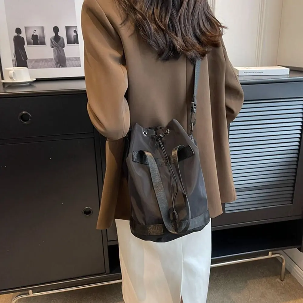 

Canvas Nylon Drawstring Bucket Bag Simple Outdoor Bag Large Capacity Shoulder Bag Crossbody Bag Handbag Travel