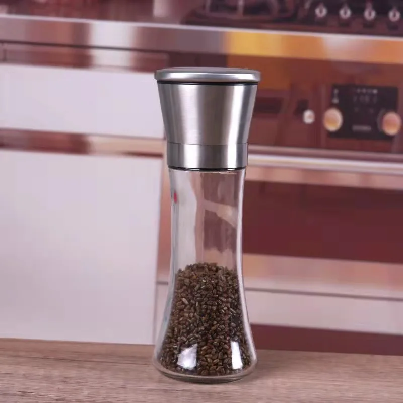 1Pc Stainless Steel Salt and Pepper Mill Grinder Spice Herp Glass Muller Hand Mill Grinding Bottle Kitchen Gadgets Glass Tools 