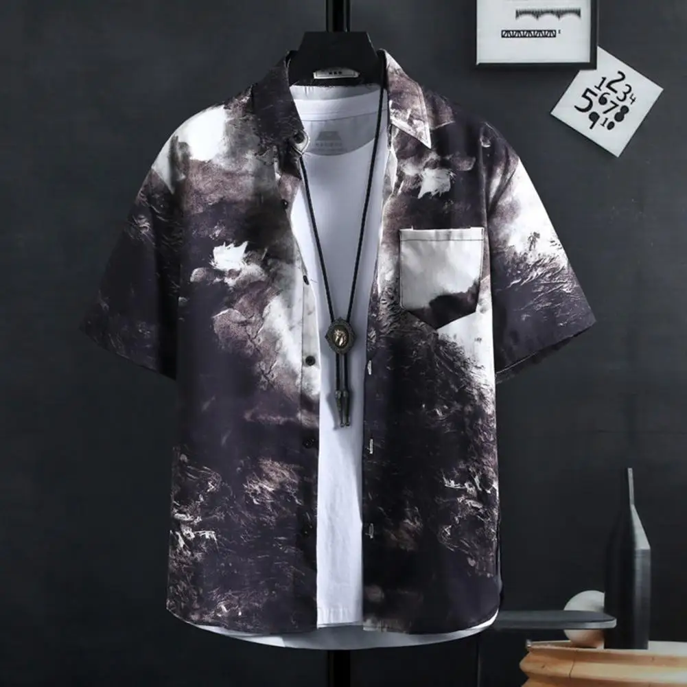 

Loose Fit Men Outfit Men's Casual Summer Outfit Set with Short Sleeve Shirt Elastic Waist Shorts Hawaiian Print Lapel Shirt Wide