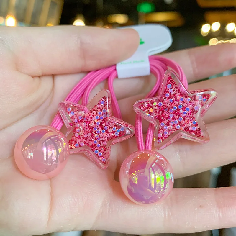 2pcs neue helle Pentagramm Mädchen schöne elastische Haar bänder Kinder Prinzessin Haarschmuck Kinder Haar gummis Baby Kopf bedeckung – Detail 1