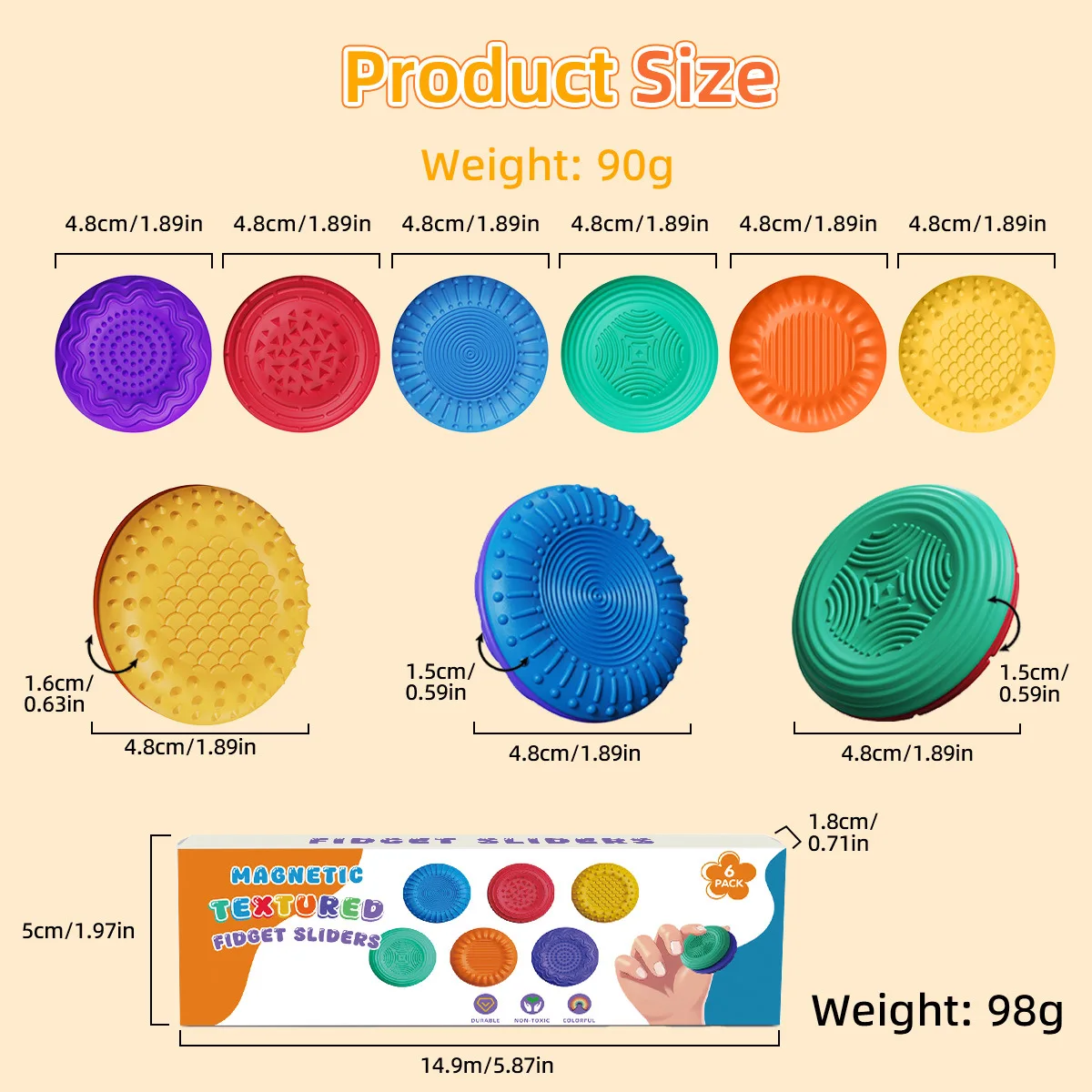 Magnetic Fidget Toys for Adults & Kids -Textured Sensory Toys for Autism Children Anxiety Relief - Quiet Stress Fidgets Sliders - 5