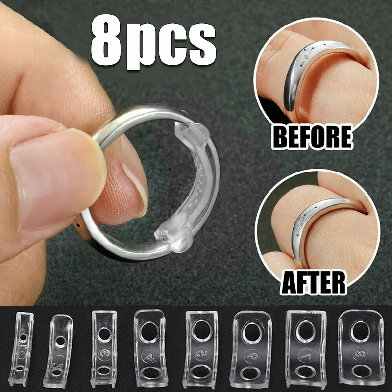 

8pcs Silicone Transparent Pads Adjustable Rings Invisible Resizer Loose Rings Reducer Adjustment Fit Any Rings Jewelry Tool Sets
