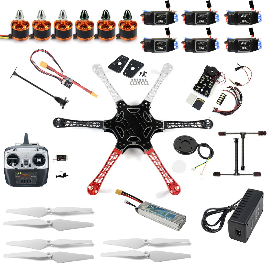

DIY F550 6-Axle RC Hexacopter Drone Kit 2212 920KV CW CCW Brushless Motor 3S 9443 Propeller T8FB 2.4G Radio Transmitter