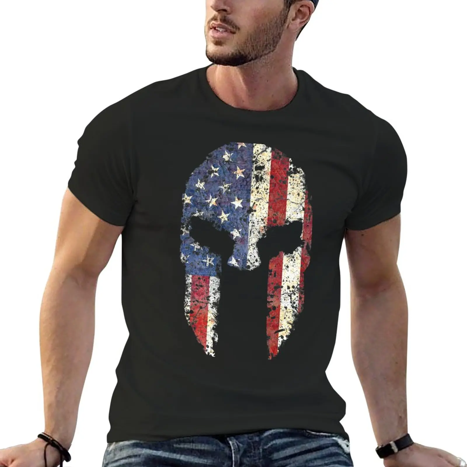 

American Spartan T-Shirt funnys customizeds korean fashion plus sizes Men's clothing