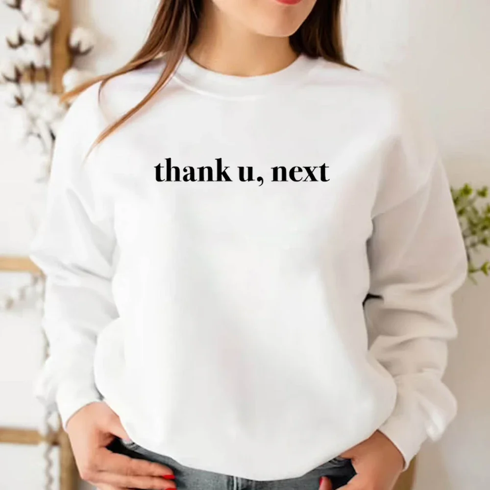 Thank U Next 맨투맨 여성용 하라주쿠 그래픽 후드, 90 년대 패션 크루넥 스웻셔츠, 스트리트웨어 캐주얼 풀오버, 팬 선물
