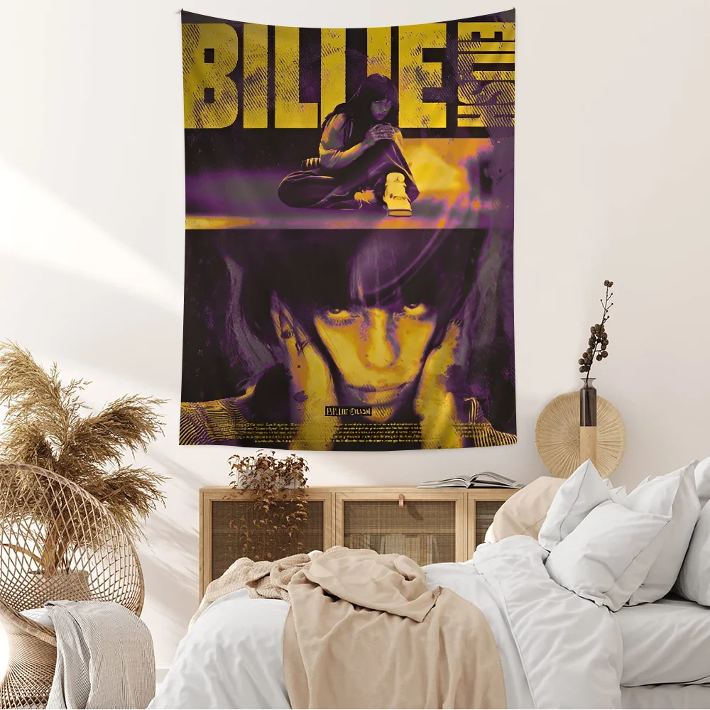 B-Billie E-Eilish Tapestry Art Printing Japanese Wall Tapestry Anime Wall Hanging Home Decor tapestry decor anime wall decor