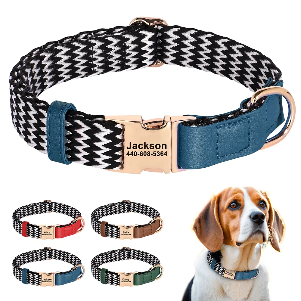 Custom Nylon Dog Collar Durable PU Leather Dog Collars Necklace Personalized Pet ID Collars for Small Medium Large Dogs Party