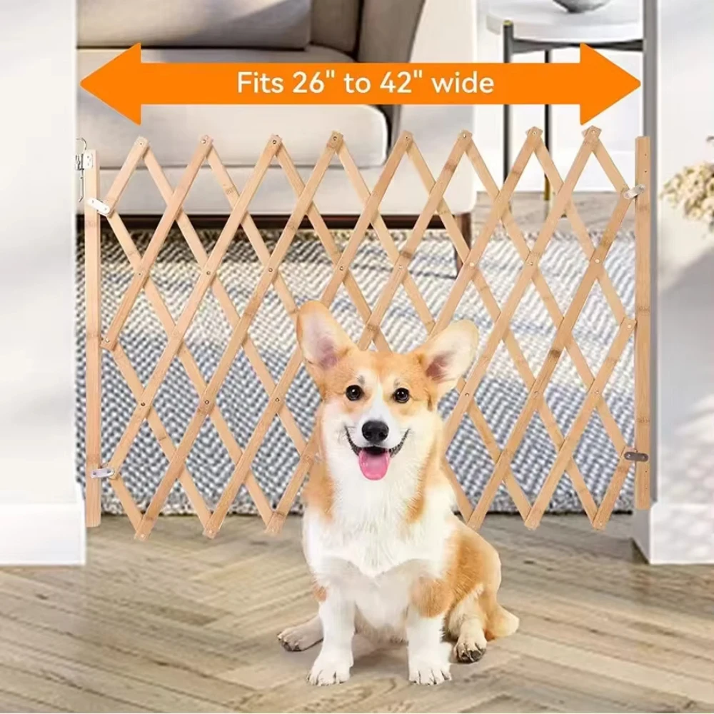 Extendable Accordion Dog Door, Wooden Accordion Extended Dog Door for Doorway Stairs for Pets