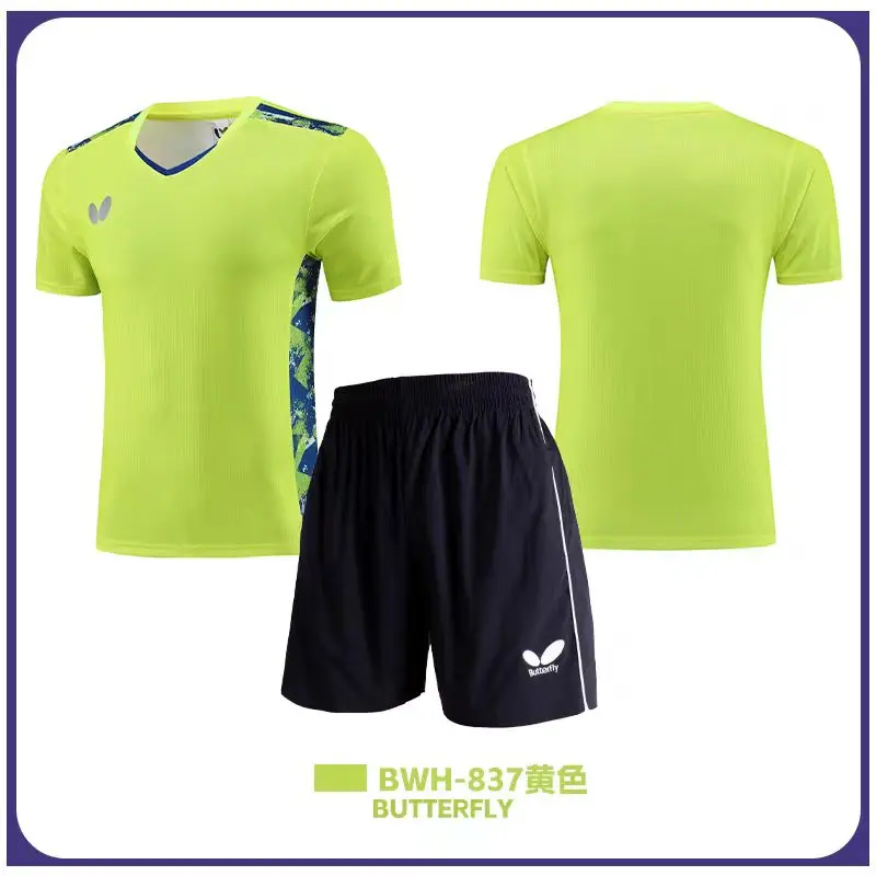 Custom butterfly table tennis T-shirt for men and women quick drying breathable V-neck half sleeve badminton training clothes