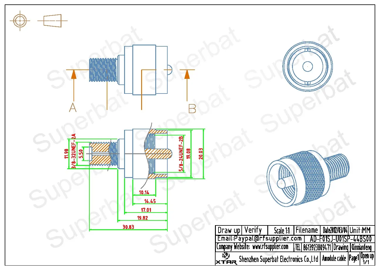 Brass Nickel Plated F Female to UHF Male Flange Mount Adapter