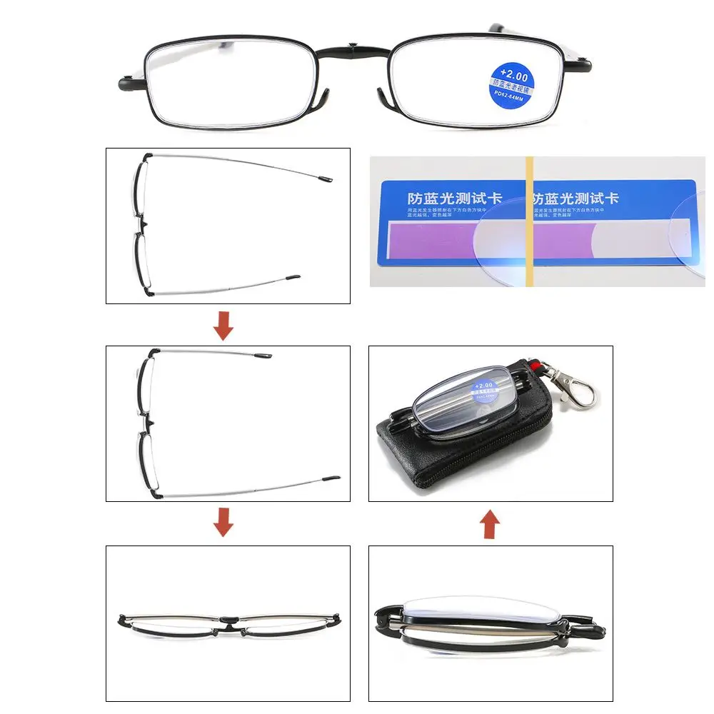 Portable Folding Reading Glasses очки with Keychain Case Anti Blue Light Presbyopic Women Men Ultralight Hyperopia Eyeglasses - Image 3