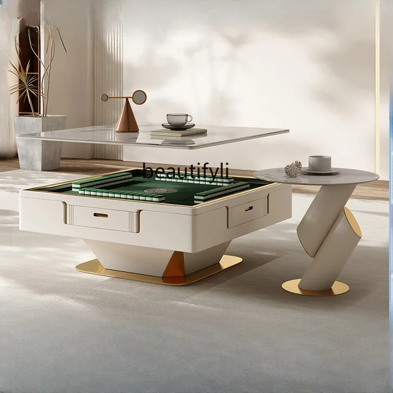 

Light Luxury Stone Plate Lifting Coffee Table Mahjong Table Dining Table Double-Use Mahjong Machine Multifunctional