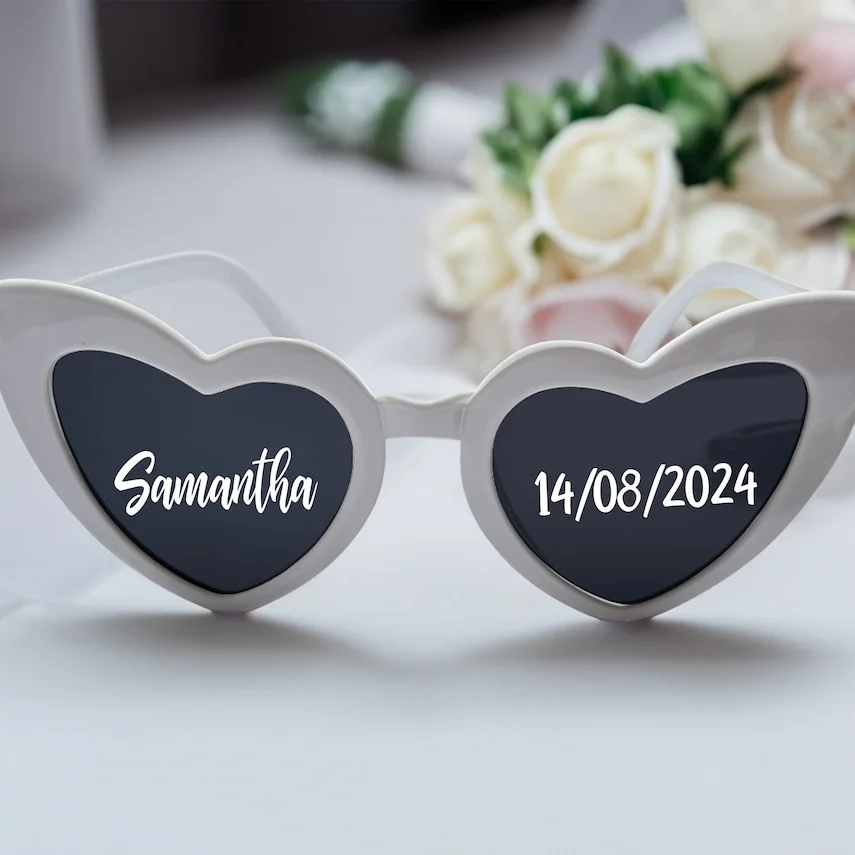 Personalised Wedding Sunglasses Love Heart Sunglasses Custom name Date Initials Gift