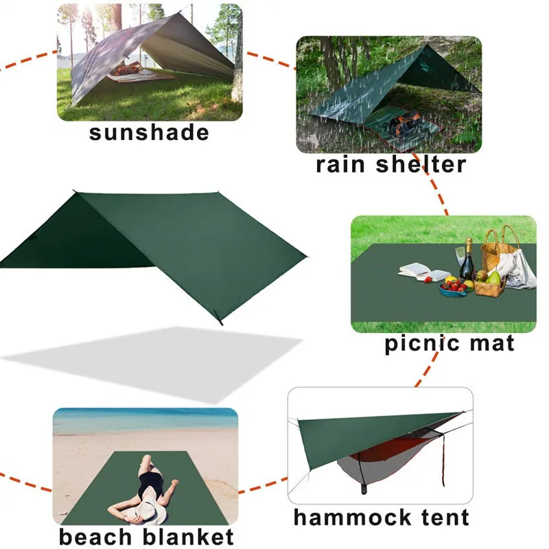 Waterproof Tarp Hammock Rain Fly Tent 10 X 10 FT Large UV Protection Lightweight Ripstop Nylon Picnic Mat