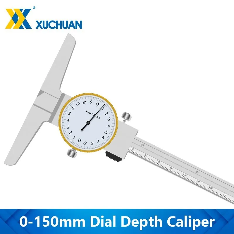 Caliper 0150mm Dial Depth Caliper Stainless Steel Vernier Depth Gauge