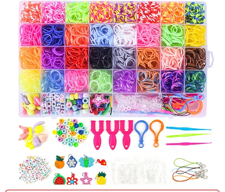 

36 сетчатых плетеных браслетов, радужная Резиновая лента, набор «сделай сам» для вязания, Обучающие игрушки, детский ручной материал «сделай сам», сумка