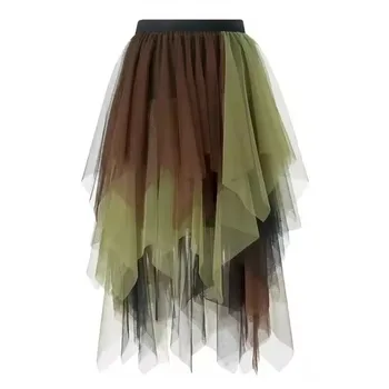 Summer Tutu Women Skirt Harajuku Casual Tulle Bottom Jupe Femme Faldas Fashion High Waist Midi Mesh Skirts Woman Clothing Saia 1