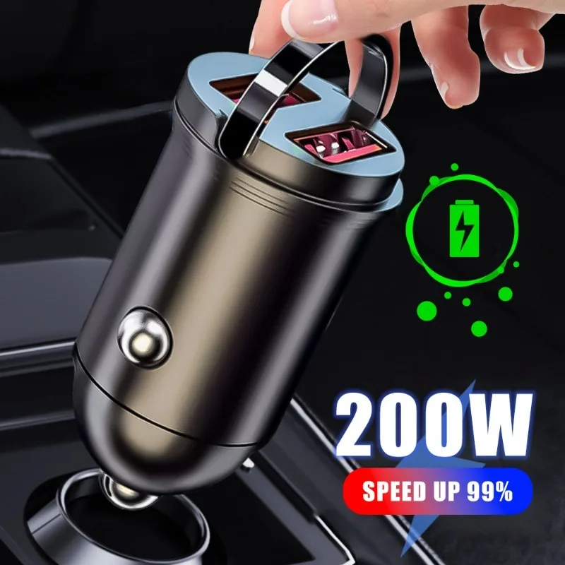

200W Double USB C Pull Ring Car Charger Fast Charging QC3.0 Type C PD Quick Phone Charger Auto for IPhone Xiaomi Samsung Huawei