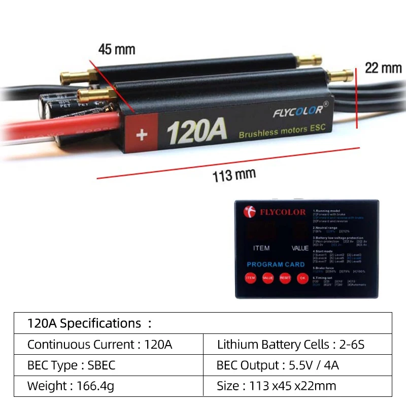 FlyColor 30A 50A 70A 90A 120A RC BOOT ESC Wasserdichter 2-6S Lipo Bürstenloser Geschwindigkeitsregler mit Programmkarte für RC-Bootsmotor – Detail 14