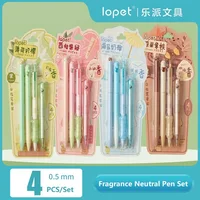 Lopet 4pc/Set Student Stationery Gel Pen Rotate/Press Quick-drying Fragrance Black Core Multiple Styles Writing Experience 1