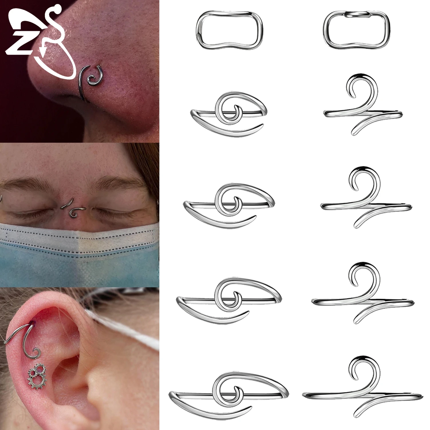 925 Sterling Silver Eyebrow Ring Nose Stud Helix Cartilage Earring Jewelry 1PC 16G 10/12/14/16MM deformable for ZS nose piercings