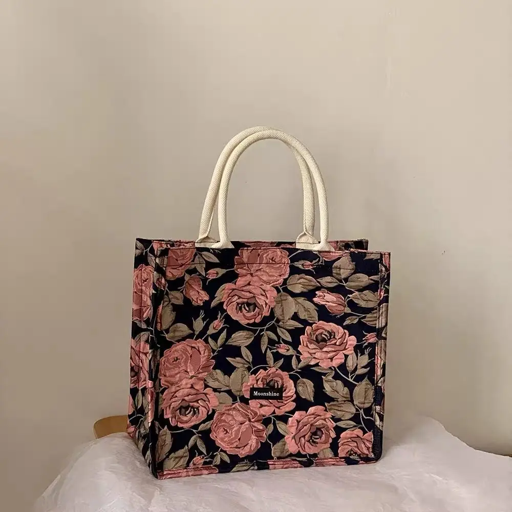 

Women Tote Bags 2023 New Vintage Large Capacity Wrinkly Rose Jacquard Large Capacity Tote Shoulder Bag Shopping Bag Women
