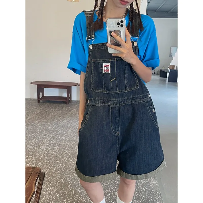 

Women's Denim Strappy Shorts Youthful Cute Short Section Straps Jeans Girls Cute Y2k Jumpsuit Loose Rolled Edge Overalls Shorts