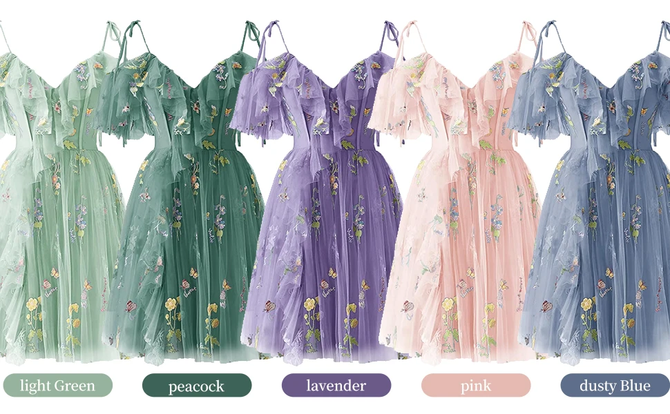 Vestidos cortos de tul con bordado de flores para adolescentes, vestidos de fiesta de graduación formales con tirantes finos, 2024