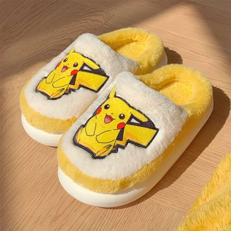 

New Kawaii Pokemon Plush Slippers Pikachu Cartoon Anime Cotton Shoes Autumn Winter Anti Slip Soft Warm Home Shoes Kids Girl Gift