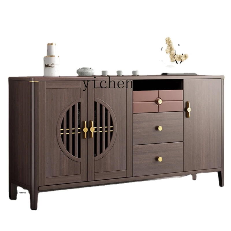 

Zc Living Room Wall New Chinese Style Tea Cabinet Modern Minimalist Kitchen Storage Cabinet Solid Wood Bar Locker