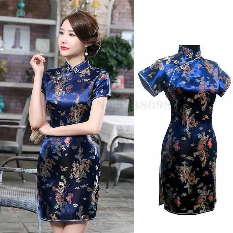 Elegant Plus Size Vintage Qipao Dress with Mandarin Collar & Mini Split