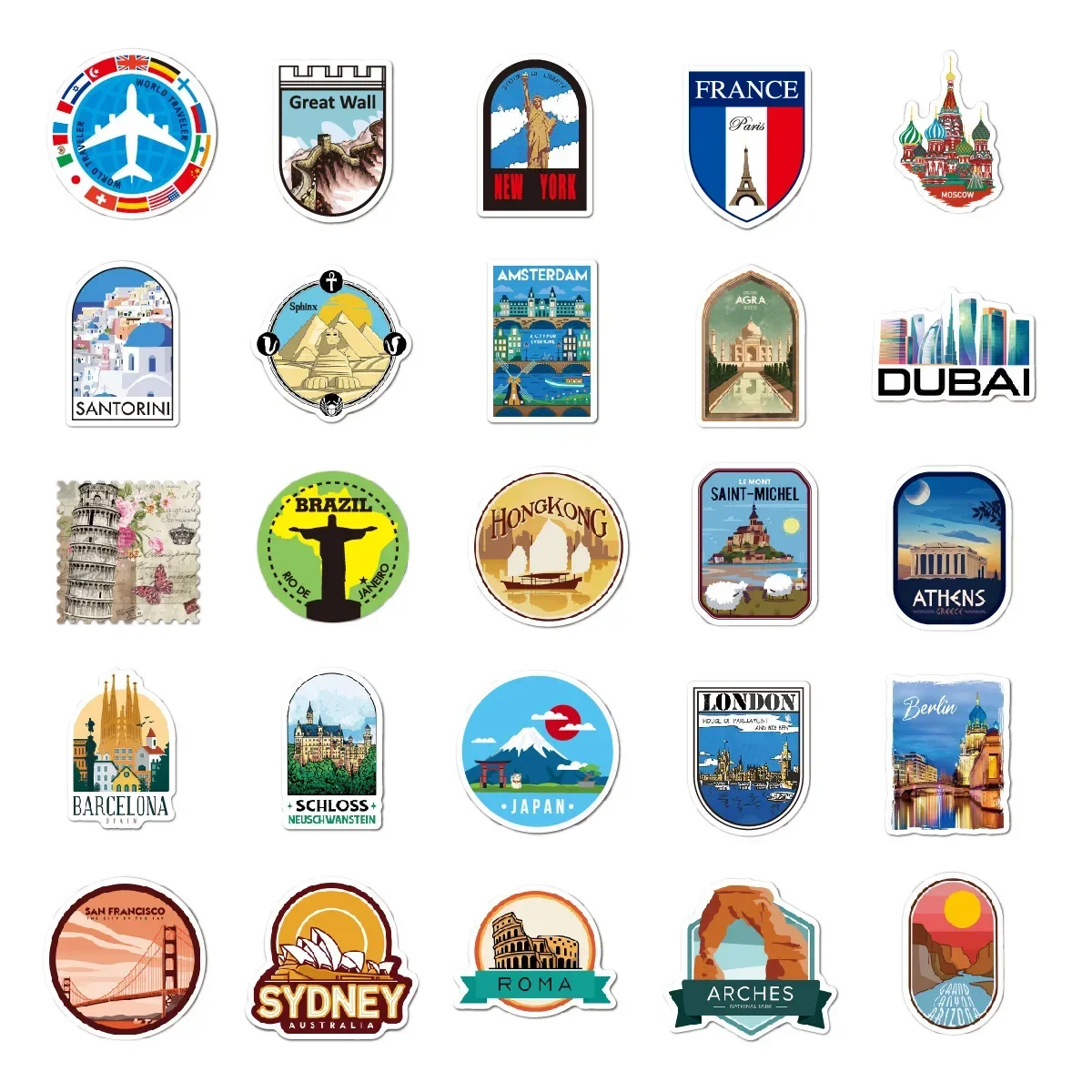 10/30/50pcs World City Outdoor Landmark Landscape Stickers Laptop Luggage Motorcycle Phone Car Guitar Waterproof Sticker Kid