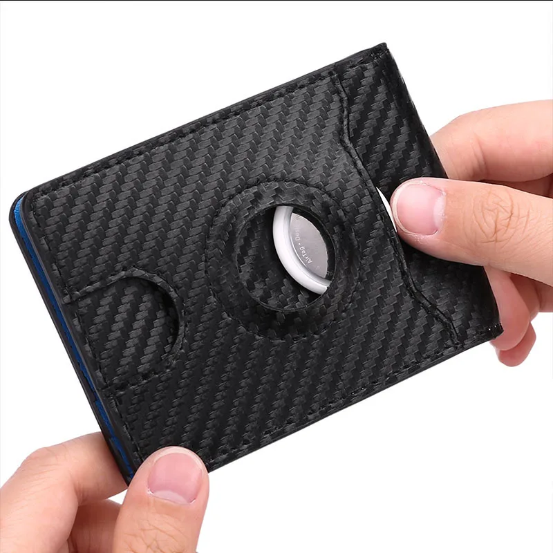 

Minimalism RFID Men's Wallet Carbon Fiber Leather Airtag Wallets for Men Money Clip Mini Card Holder