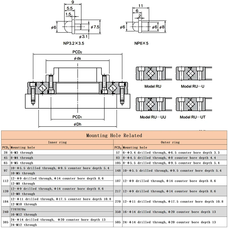Crossed Roller Bearing 1PC Crossed Roller Bearing RU28 RU42 RU66 RU85 RU124 RU148 Rotational Accuracy P5 Cross Bearing
