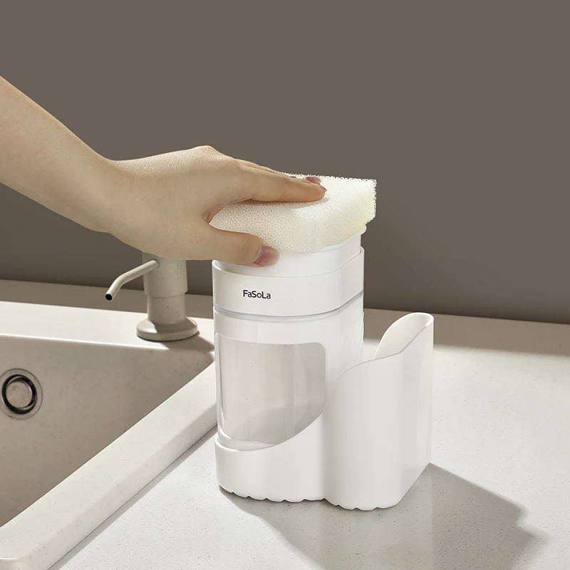 420ml/14oz Dishwashing Soap Pump Dispenser for Countertop Sponge Included Dish Soap Dispenser and Sponge Holder for Kitchen Sink soap dispenser