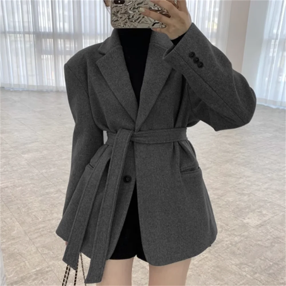 

Женский шерстяной пиджак, новый осенне-зимний свободный кружевной тонкий однотонный блейзер