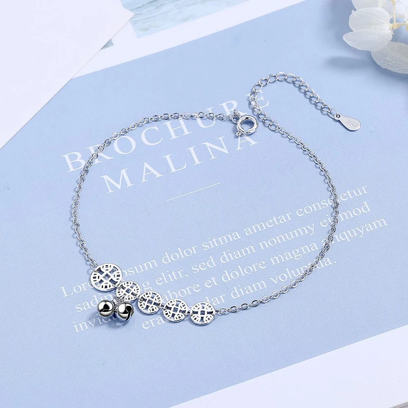 925 Sterling Silver Anklet For Women Rose Gold Coin Bell Ankles Jewelry Girl Lady Gift anklet bracelets,silver anklets,ankle chain