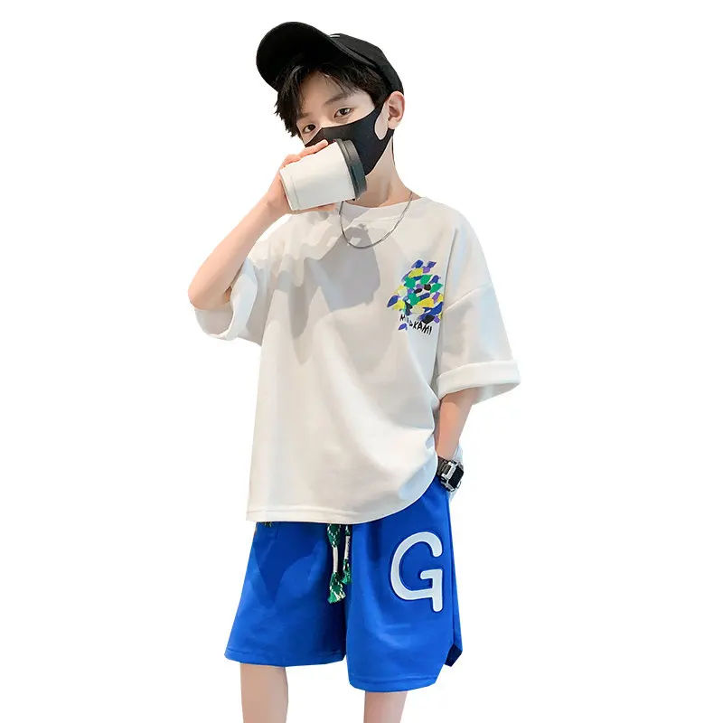 

Fashion Teen Boys Clothing Sets Korean Style Cartoon Graffiti Pattern T-Shirt And Shorts Summer Casual Outfits Kids Sport Suits