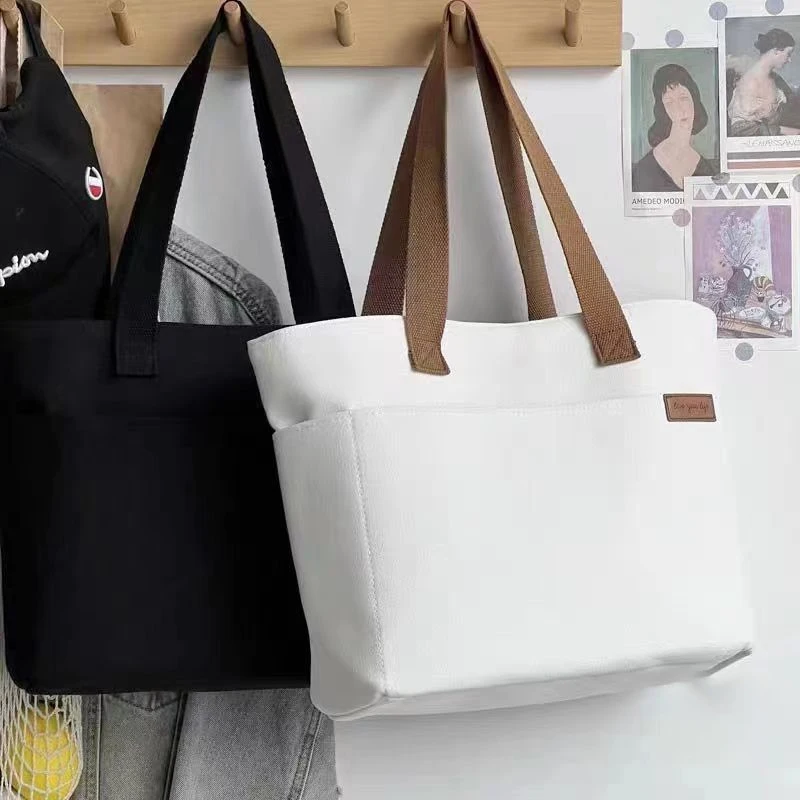 Leinwand Einkaufstasche Für Frauen 2 schicht Lagerung Tasche Große Kapazität Student Pendeln Tragetasche Tragbare Schulter Handtaschen Einkaufstasche – Detail 7