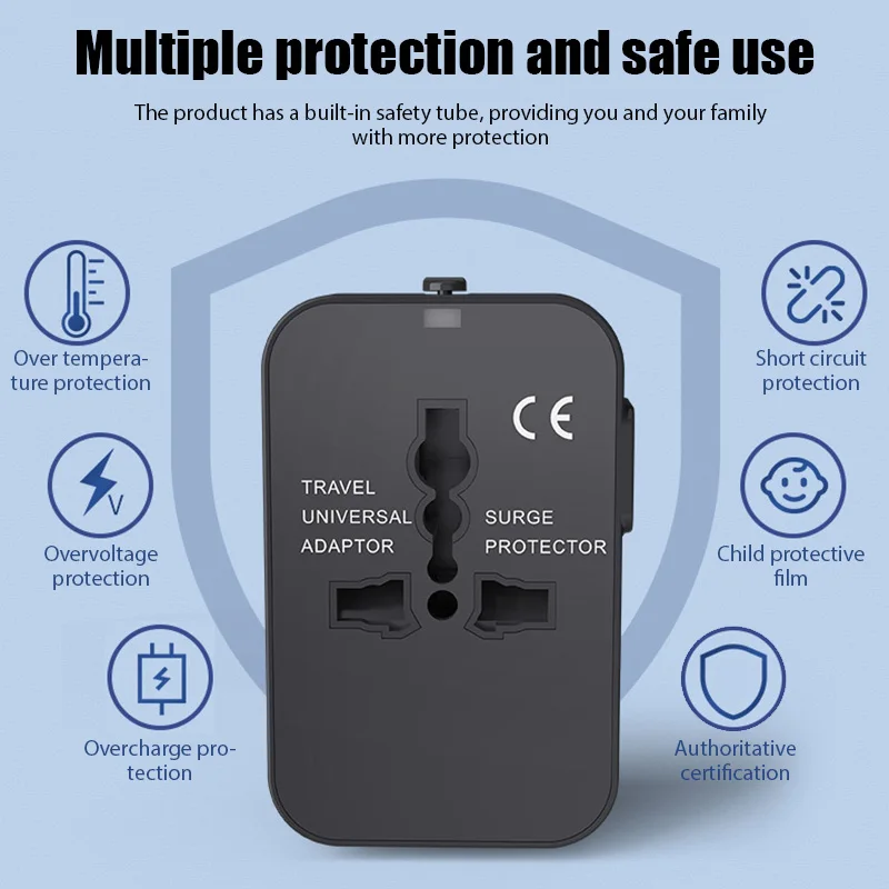 International Travel Adapter Travel Charger with 2 USB Port All-in-one Wall Power Strip for US EU UK AU Socket Plug