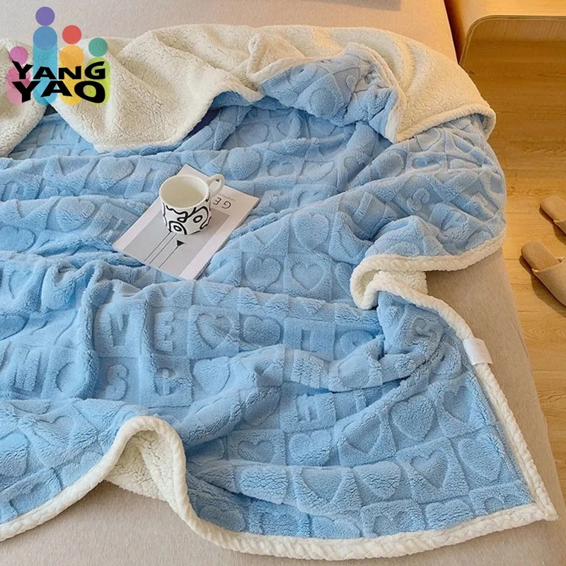 

Simple Heart Shaped Autumn Warm Blankets for Bed Cozy Flannel Fleece Sofa Blanket Soft Fluffy Warmth Blankets Plush Bed Sheet
