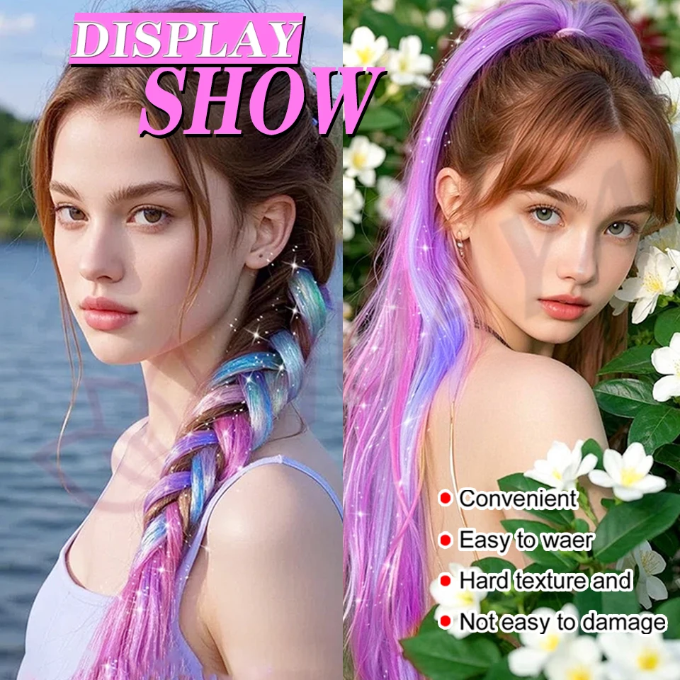 Synthetic Braiding Hair Extensions 2-pack Colorful Braid Ponytail Extension With Hair Tinsel Jumbo Ponytail For Women